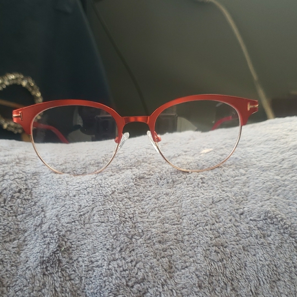 Red/ Copper Semi-Rimless Round Glasses
